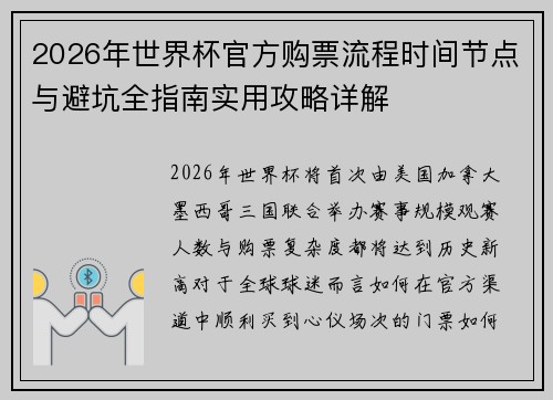 2026年世界杯官方购票流程时间节点与避坑全指南实用攻略详解 2026年世界杯官方购票流程时间节点与避坑全指南实用攻略详解